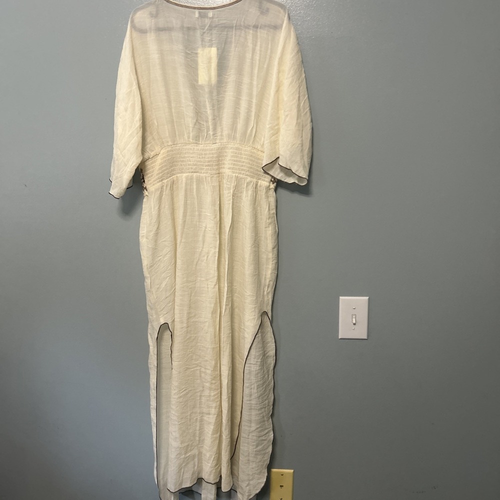 Cupshe Beige Sheer Maxi Dress with Crochet Waistband and Side Slits Size Large - Picture 4 of 6